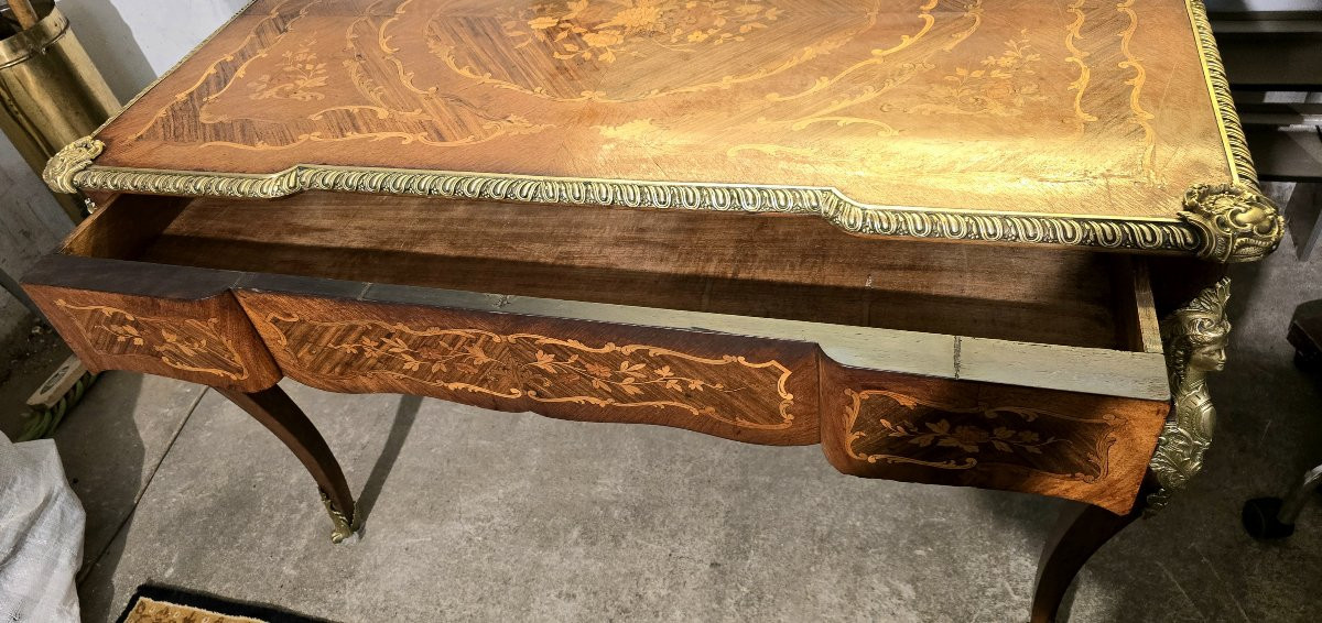 Louis XV Style Flat Desk In Marquetry - 20th Century Work-photo-3