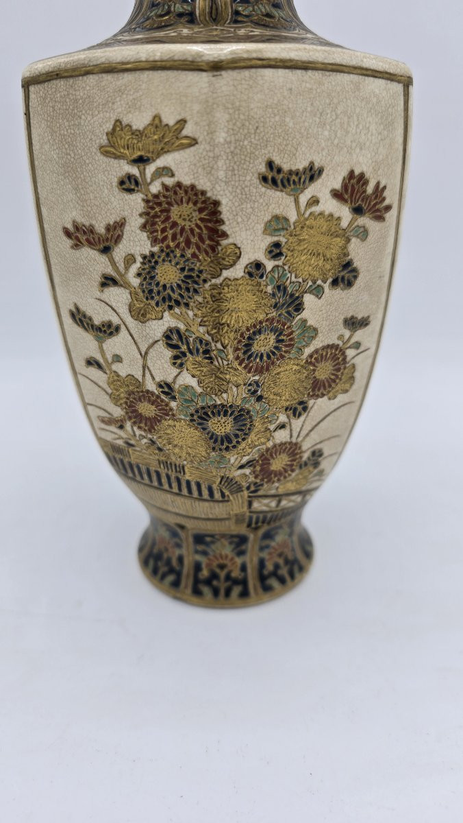 Vase en céramique japonaise Satsuma – période Meiji-photo-3