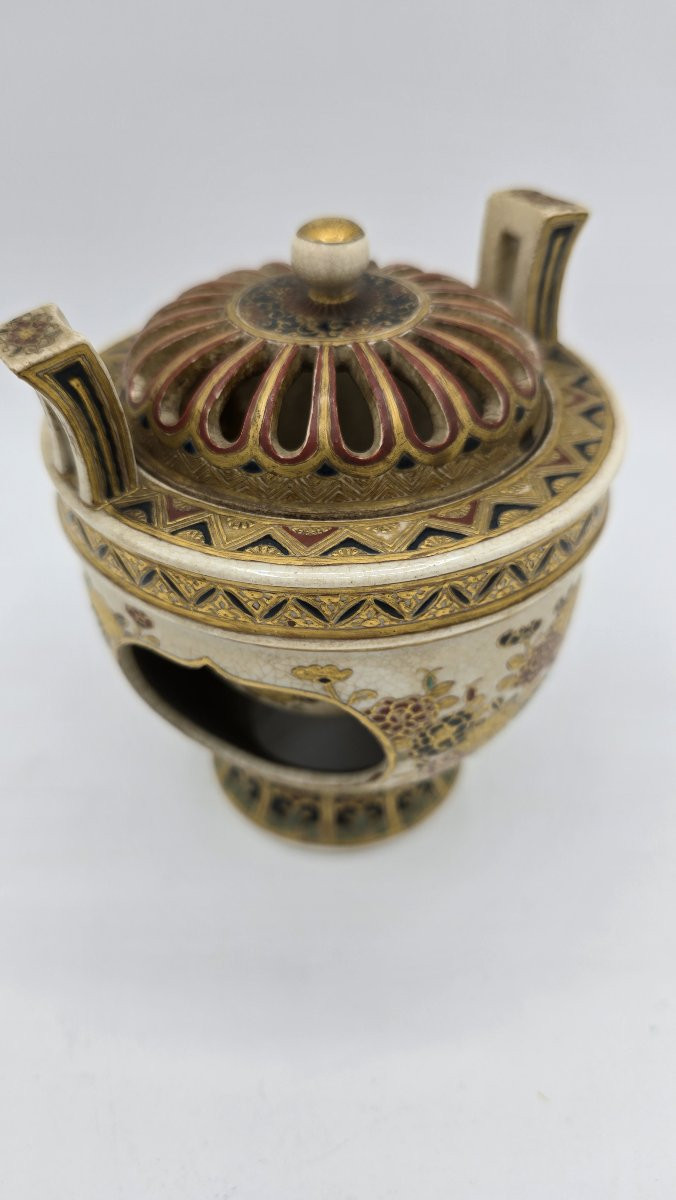 Brûle-parfum en céramique japonaise Satsuma – période Meiji-photo-2