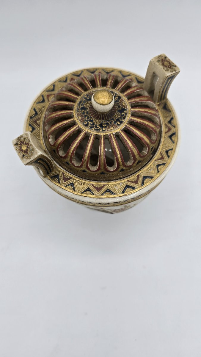 Brûle-parfum en céramique japonaise Satsuma – période Meiji-photo-3