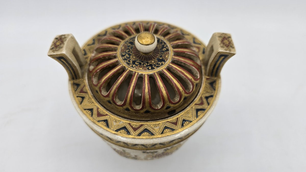 Brûle-parfum en céramique japonaise Satsuma – période Meiji-photo-3