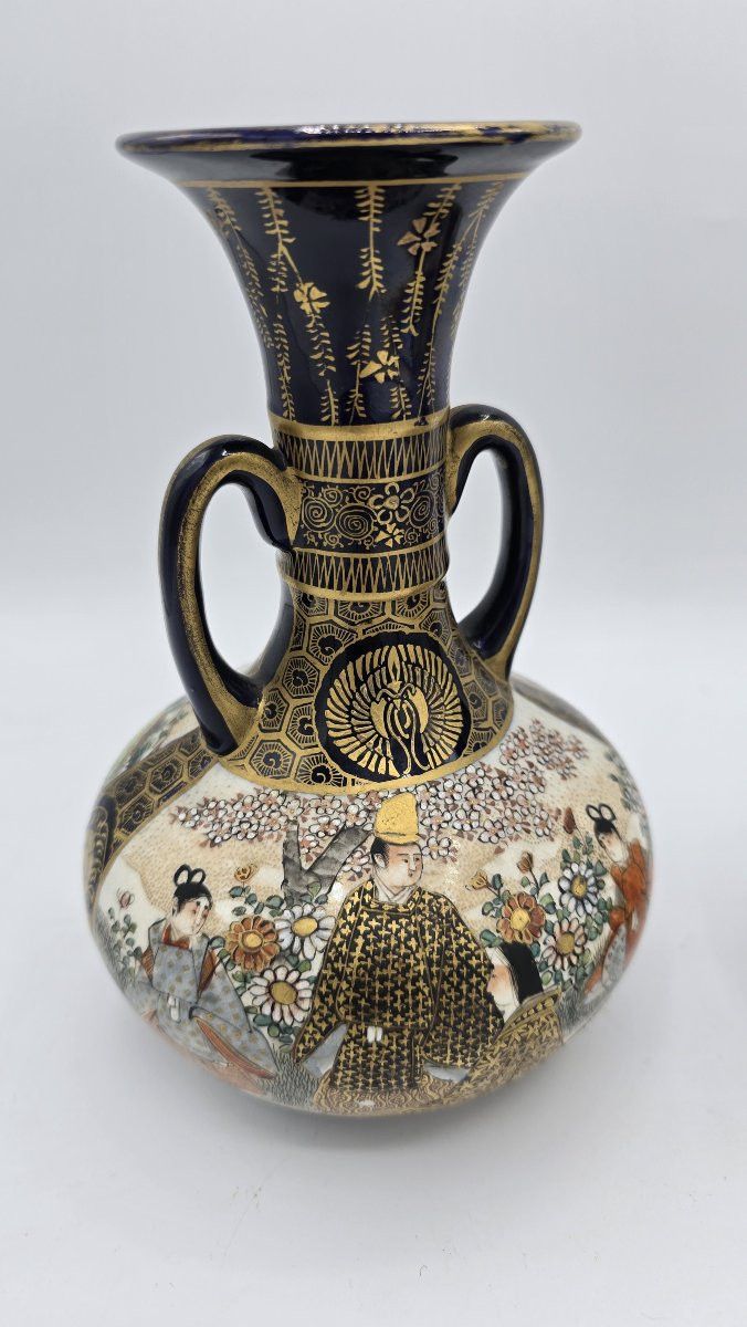 Paire de vases en céramique japonaise Satsuma – période Meiji-photo-2