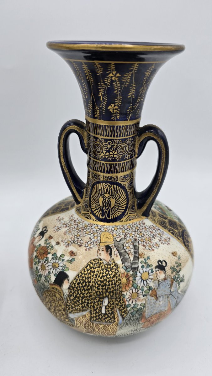 Paire de vases en céramique japonaise Satsuma – période Meiji-photo-3
