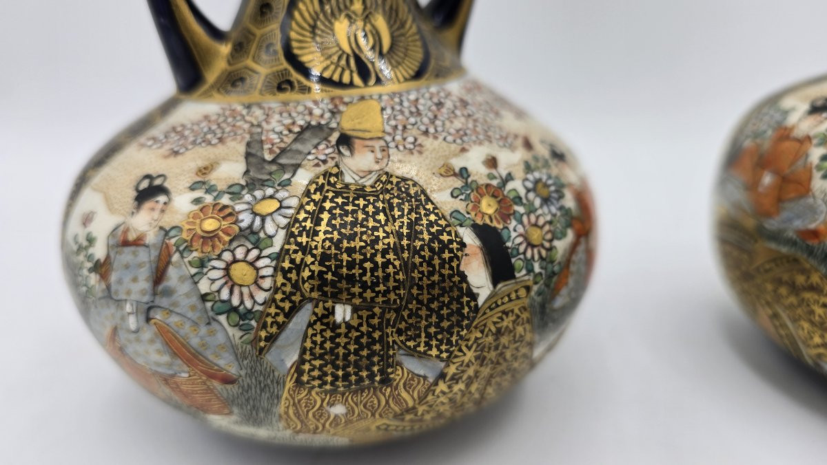 Paire de vases en céramique japonaise Satsuma – période Meiji-photo-2