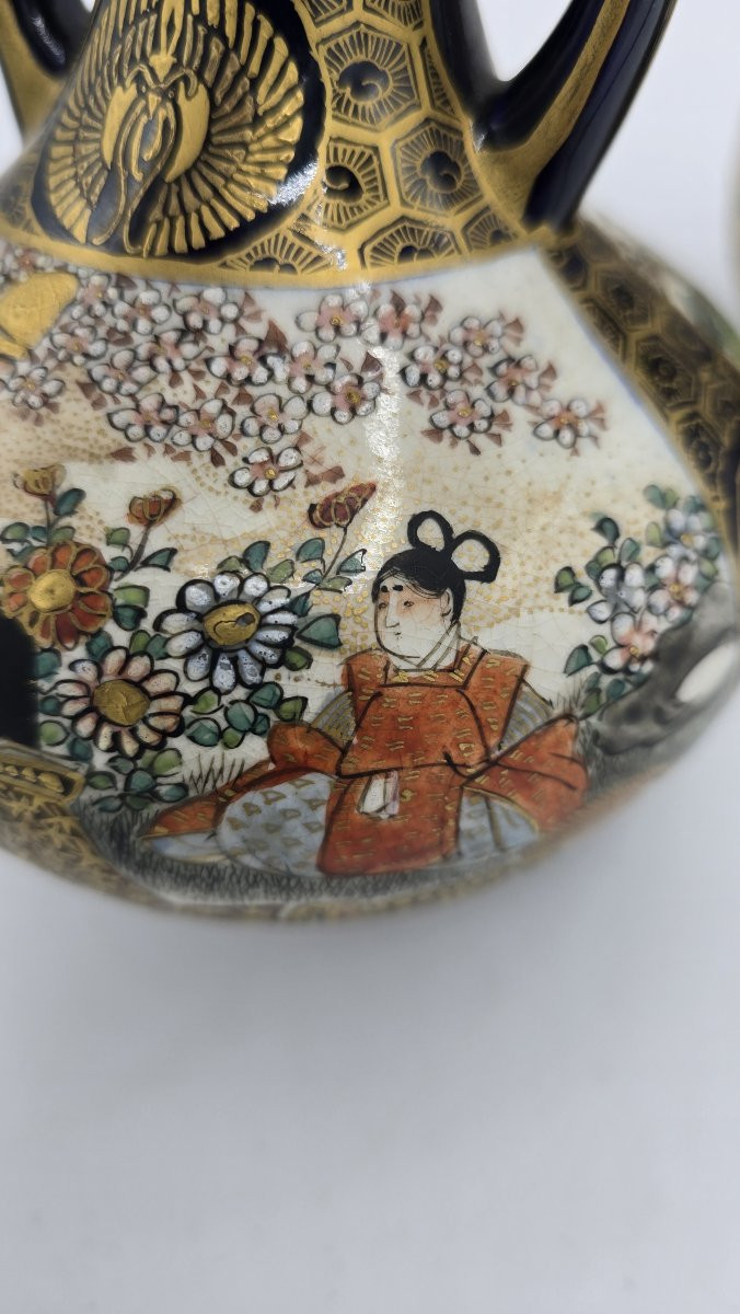 Paire de vases en céramique japonaise Satsuma – période Meiji-photo-4