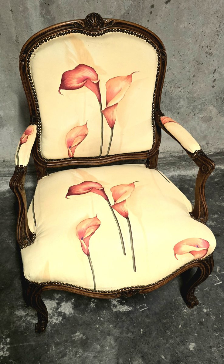 Fauteuil bergère de style Louis XV, travail du début XXe siècle-photo-2