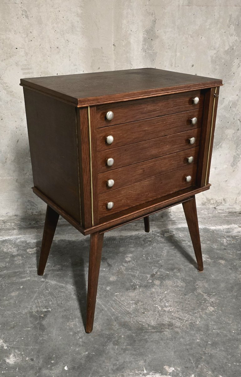 Meuble argenterie vide / meuble à couverts vintage sur pieds compas – années 50-photo-2