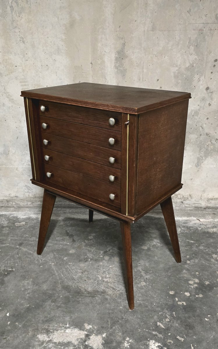 Meuble argenterie vide / meuble à couverts vintage sur pieds compas – années 50-photo-3