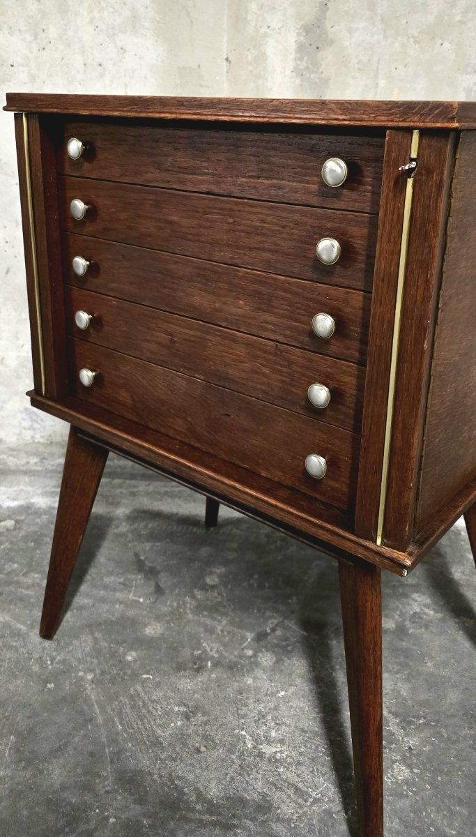 Meuble argenterie vide / meuble à couverts vintage sur pieds compas – années 50-photo-1