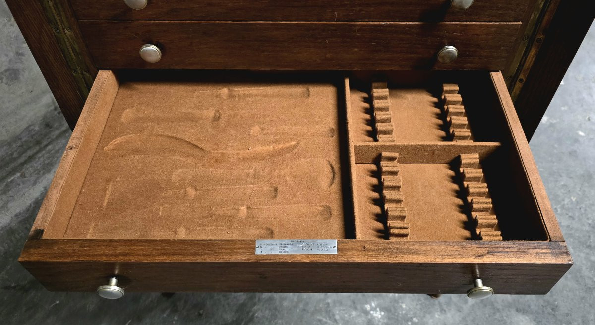 Meuble argenterie vide / meuble à couverts vintage sur pieds compas – années 50-photo-5