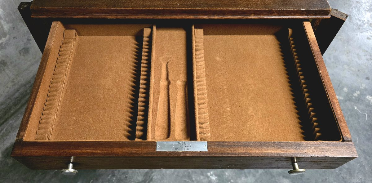 Meuble argenterie vide / meuble à couverts vintage sur pieds compas – années 50-photo-8