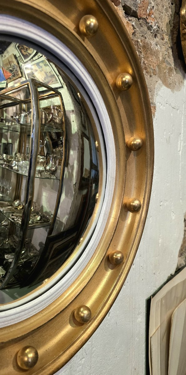 Miroir sorcière style hublot en bois doré, diamètre 44 cm-photo-1