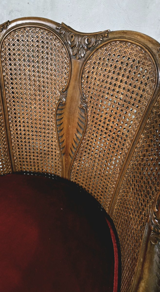 Paire de fauteuils en bois et rotin, style Louis XV-photo-3