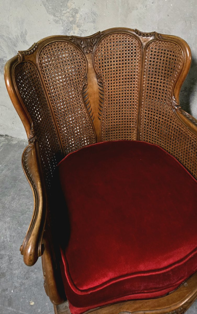 Paire de fauteuils en bois et rotin, style Louis XV-photo-4