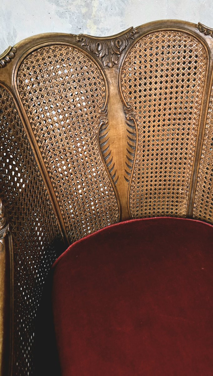 Paire de fauteuils en bois et rotin, style Louis XV-photo-5