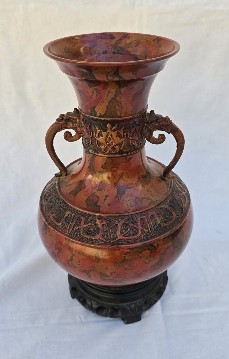 Patinated Bronze Vase, Japan, Workshop Signature, 20th Century-photo-2