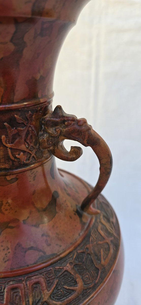 Patinated Bronze Vase, Japan, Workshop Signature, 20th Century-photo-2