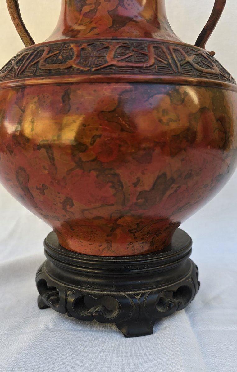 Patinated Bronze Vase, Japan, Workshop Signature, 20th Century-photo-4