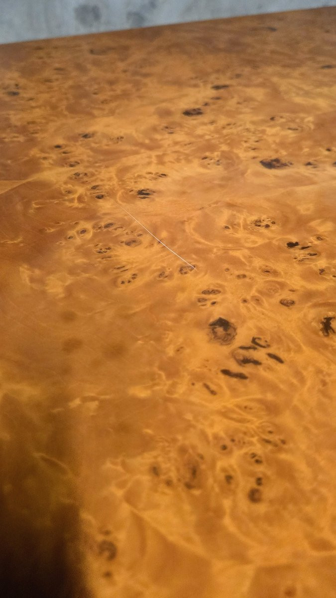 Table basse Jean-Claude Mahey pour Roche Bobois, placage de loupe d’orme, années 70-photo-6