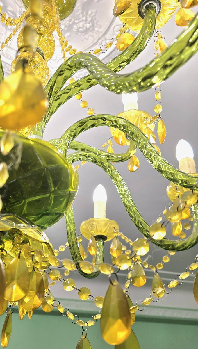 Grand lustre à pampilles en verre et polypropylène – 14 lumières-photo-3
