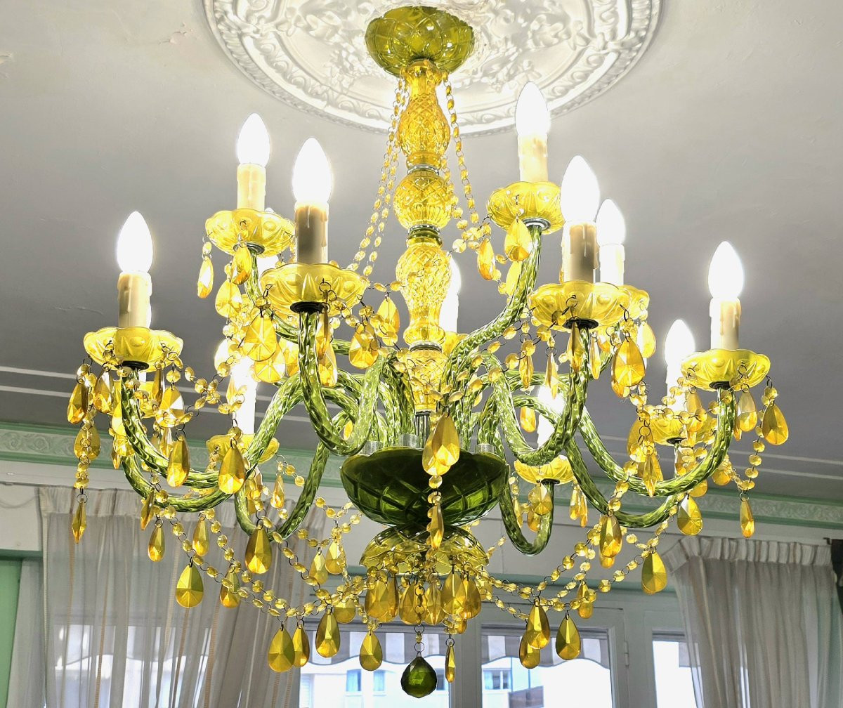 Grand lustre à pampilles en verre et polypropylène – 14 lumières-photo-6