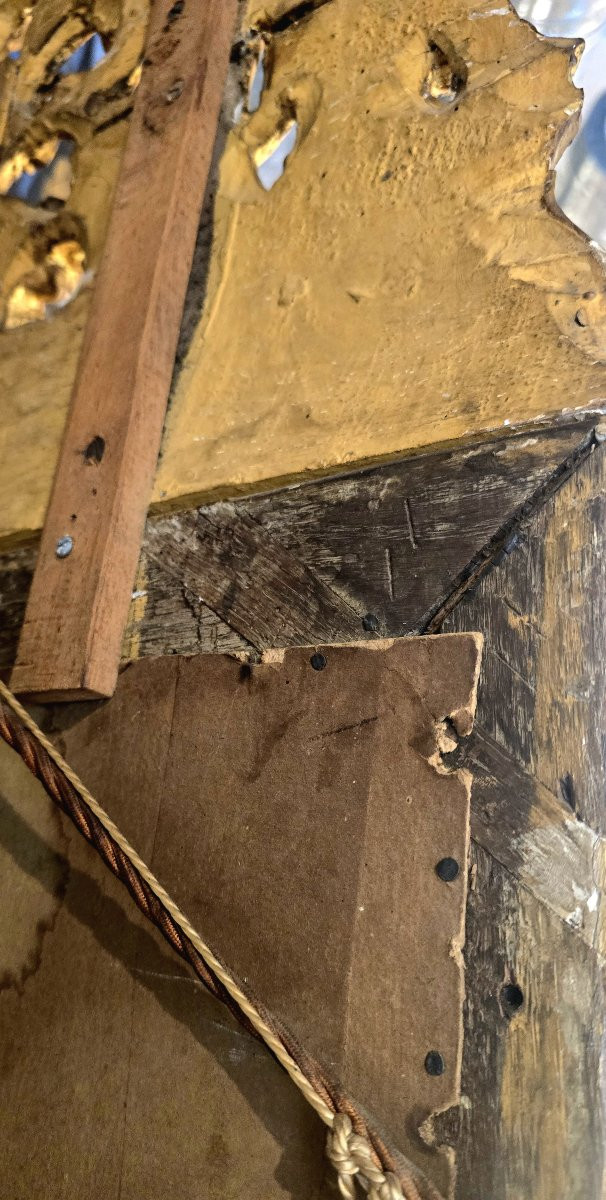 Miroir d’époque Régence à fronton en bois sculpté et doré à la feuille – XVIIIe siècle-photo-7