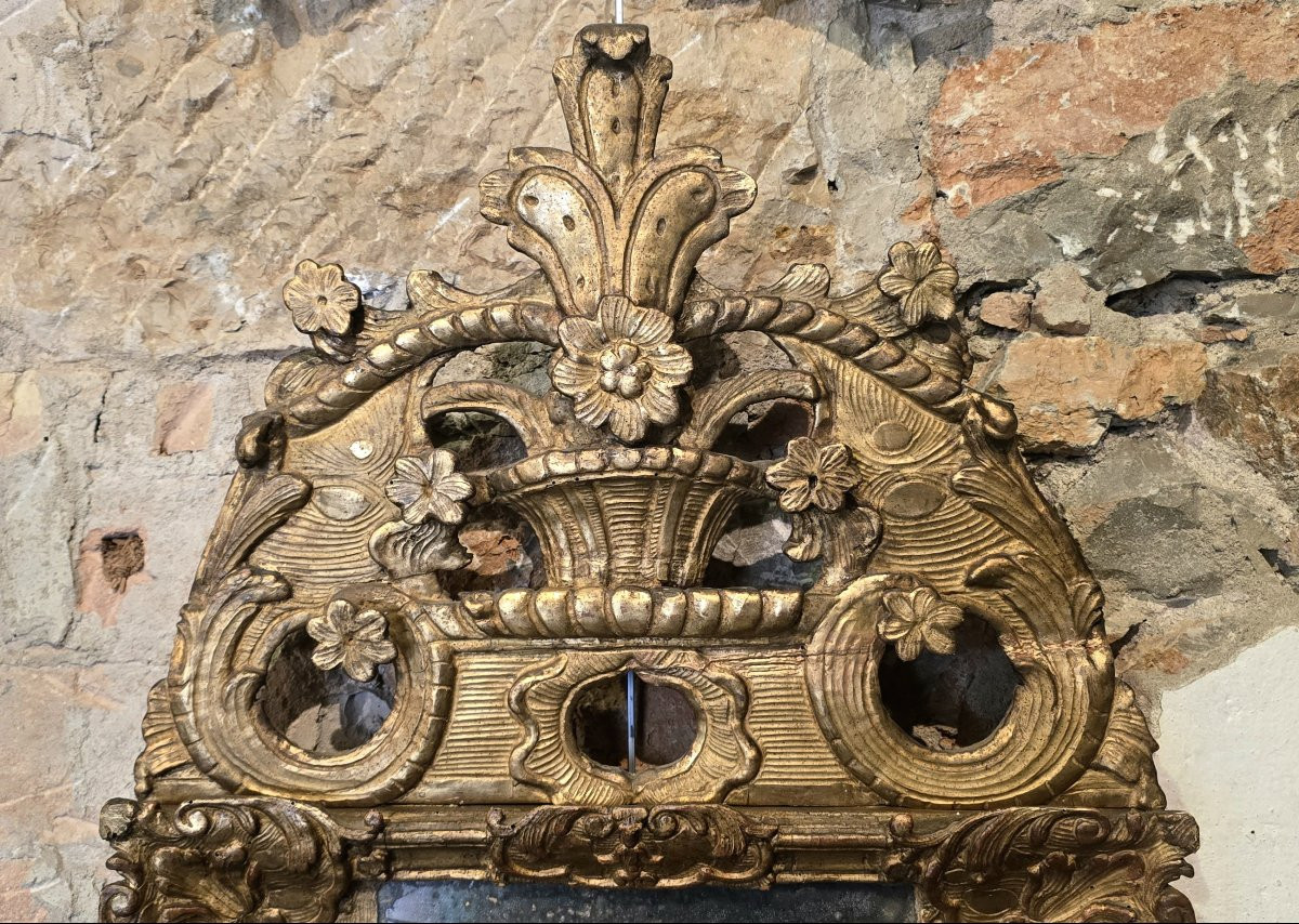 Regency Period Mirror With Carved And Gilded Wood Pediment - 18th Century-photo-2