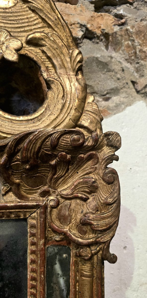 Regency Period Mirror With Carved And Gilded Wood Pediment - 18th Century-photo-4