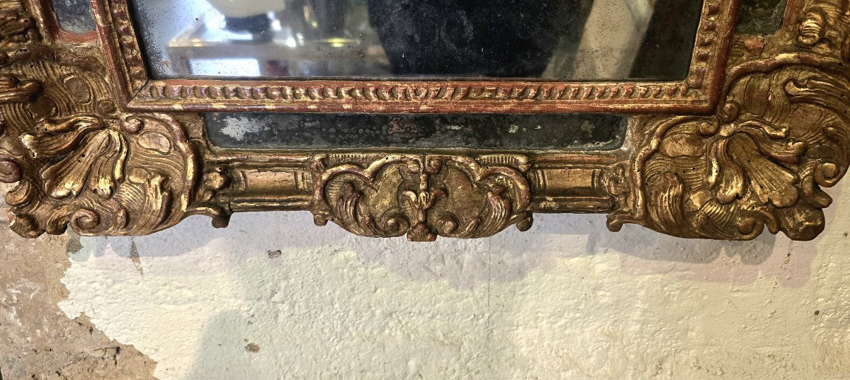 Regency Period Mirror With Carved And Gilded Wood Pediment - 18th Century-photo-1