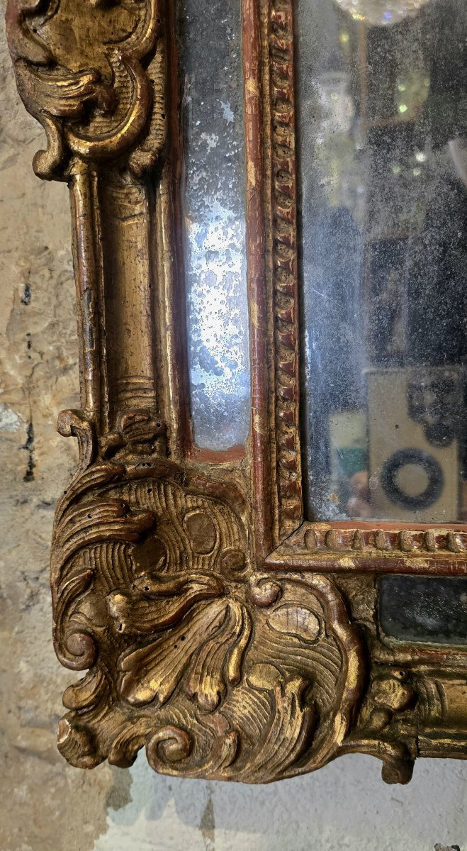 Regency Period Mirror With Carved And Gilded Wood Pediment - 18th Century-photo-3