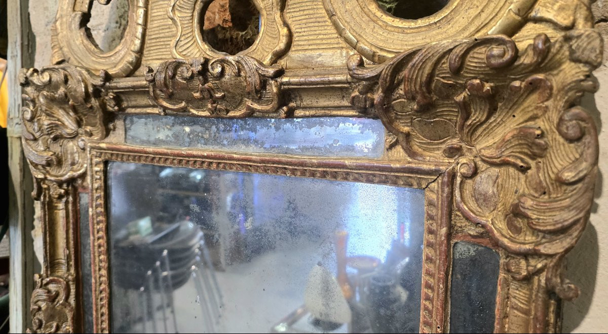 Regency Period Mirror With Carved And Gilded Wood Pediment - 18th Century-photo-5
