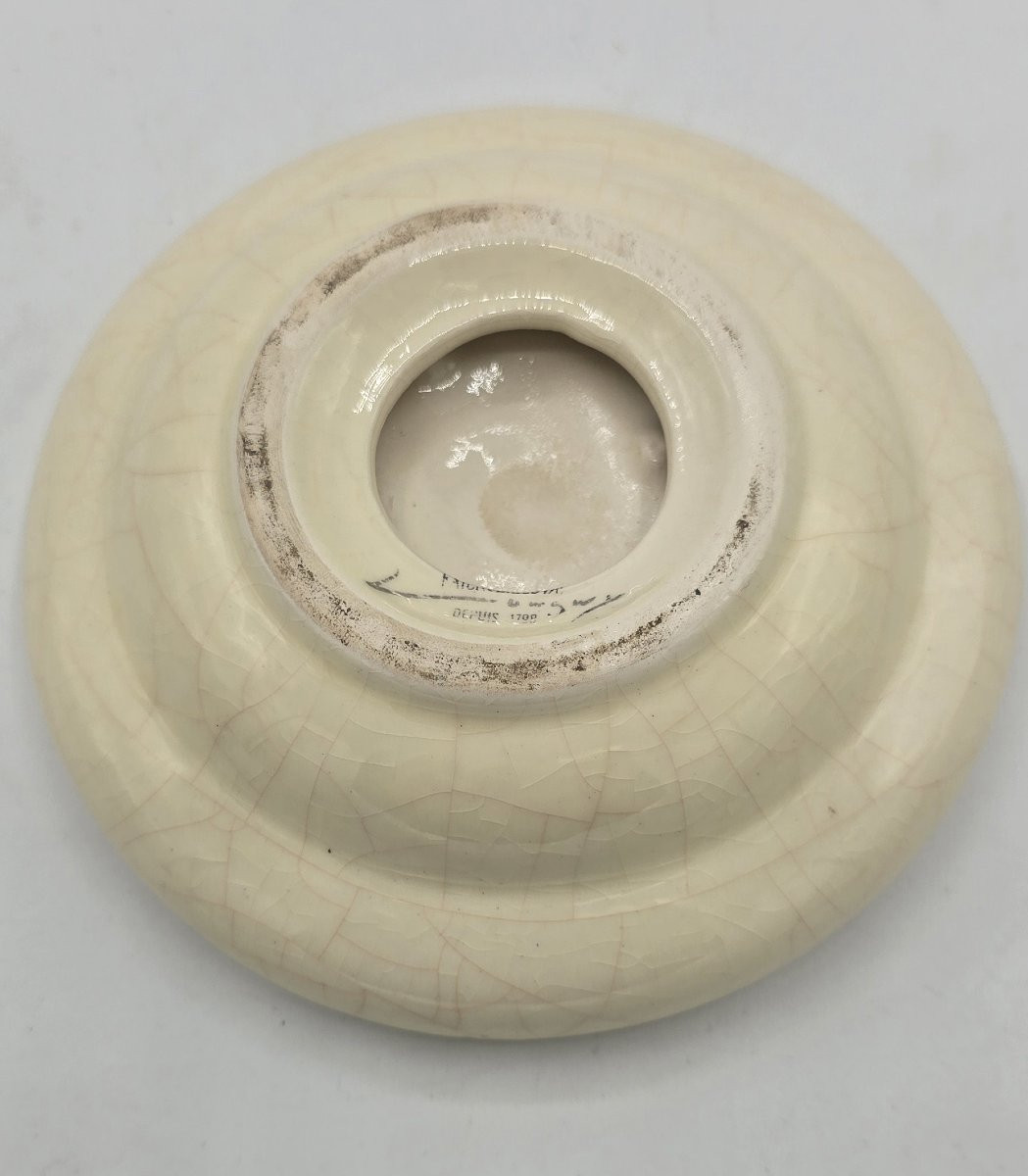Faïenceries Et émaux De Longwy - Crackle-glazed Earthenware And Red Cabochon Pocket Tidy, 1970s-photo-4