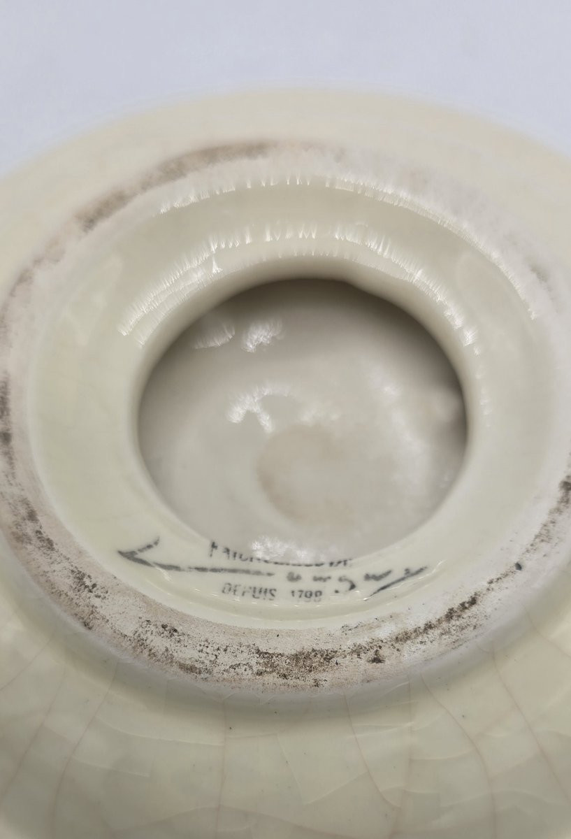 Faïenceries Et émaux De Longwy - Crackle-glazed Earthenware And Red Cabochon Pocket Tidy, 1970s-photo-3