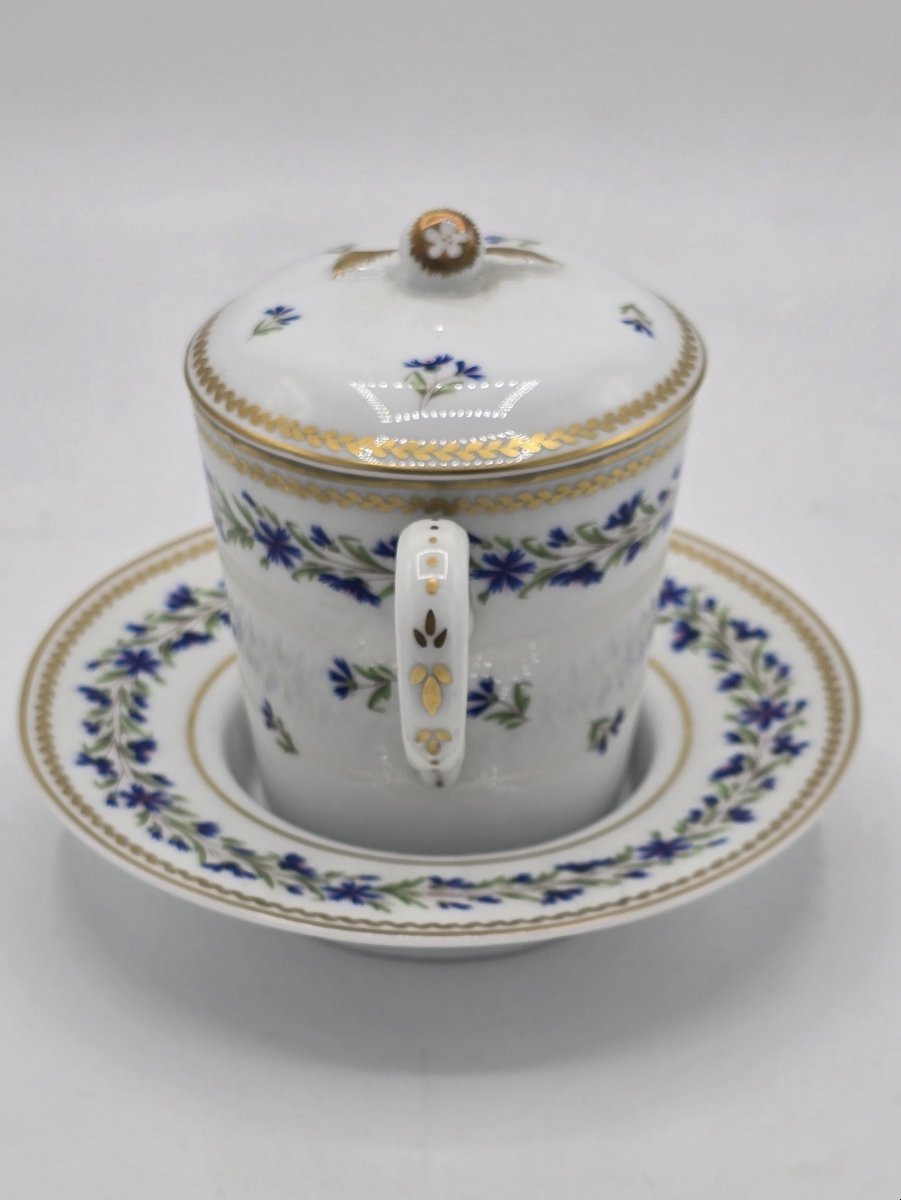 Covered Trembling Cup Limoges With Louis XVI Barbeaux Decoration-photo-2