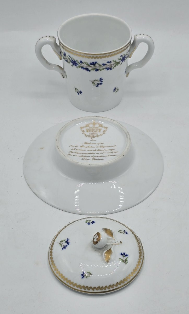 Covered Trembling Cup Limoges With Louis XVI Barbeaux Decoration-photo-3