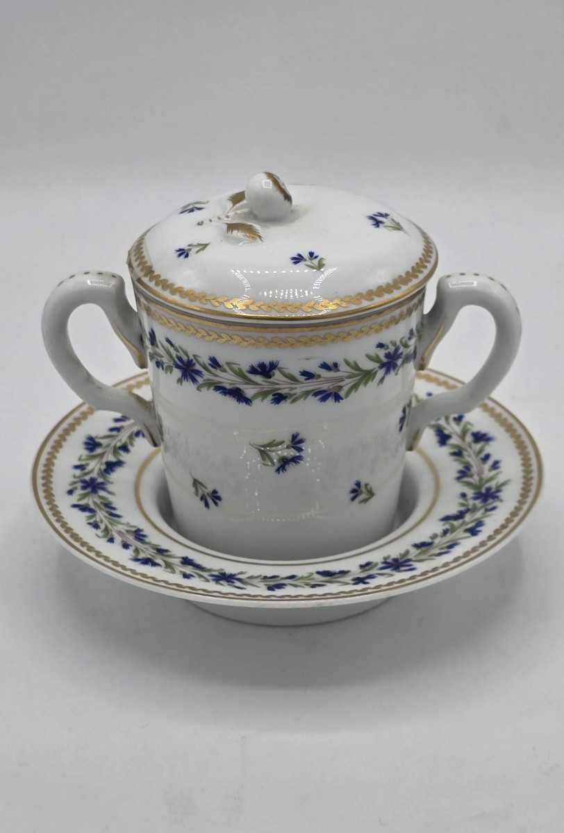Covered Trembling Cup Limoges With Louis XVI Barbeaux Decoration