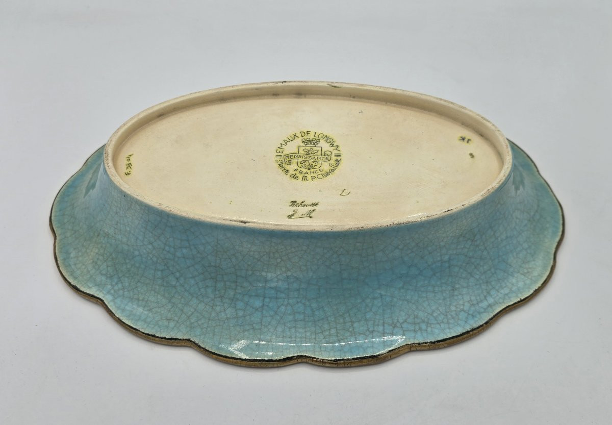 Plat ovale en faïence émaillée par M. P. Chevallier, Manufacture des Émaux de Longwy-photo-4