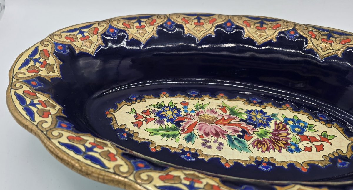 Plat ovale en faïence émaillée par M. P. Chevallier, Manufacture des Émaux de Longwy-photo-6