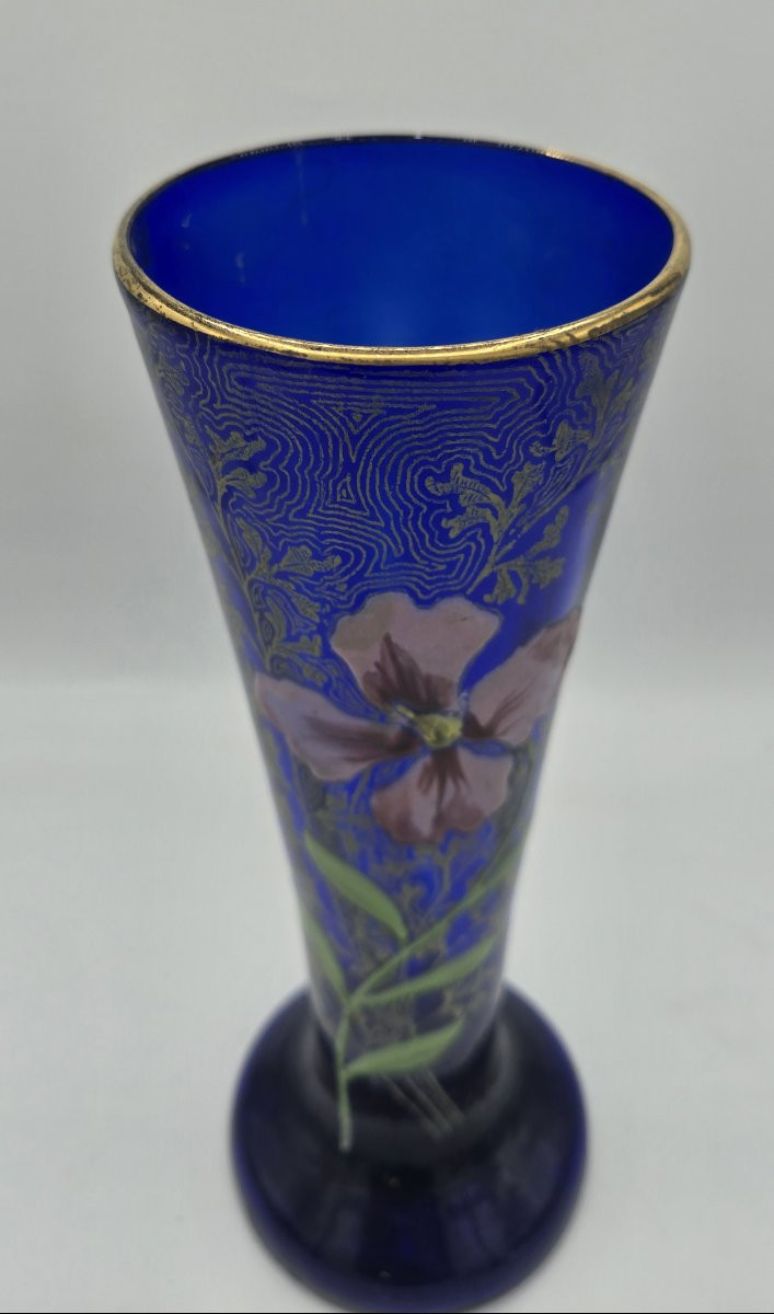 Vase en verre bleu cobalt émaillé et doré, attribué à François-Théodore LEGRAS, 1900-photo-3