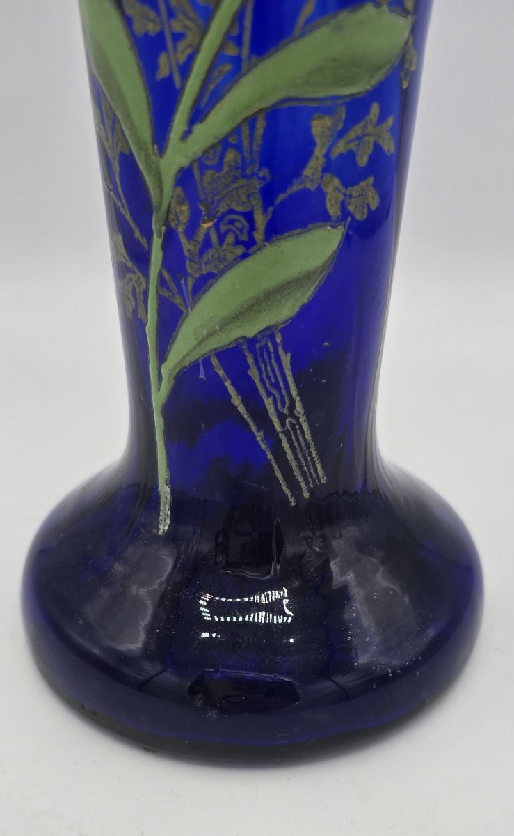 Vase en verre bleu cobalt émaillé et doré, attribué à François-Théodore LEGRAS, 1900-photo-2