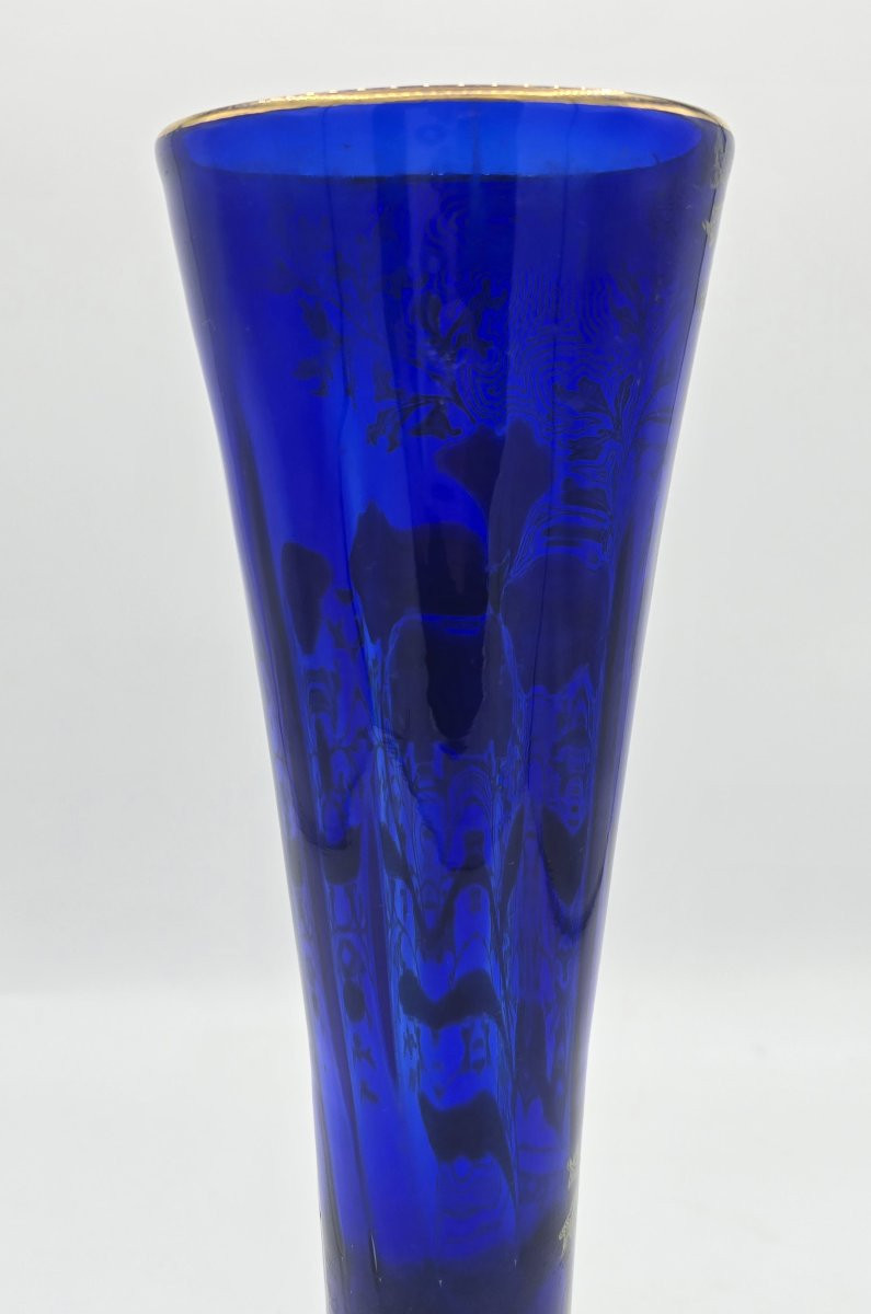 Vase en verre bleu cobalt émaillé et doré, attribué à François-Théodore LEGRAS, 1900-photo-3