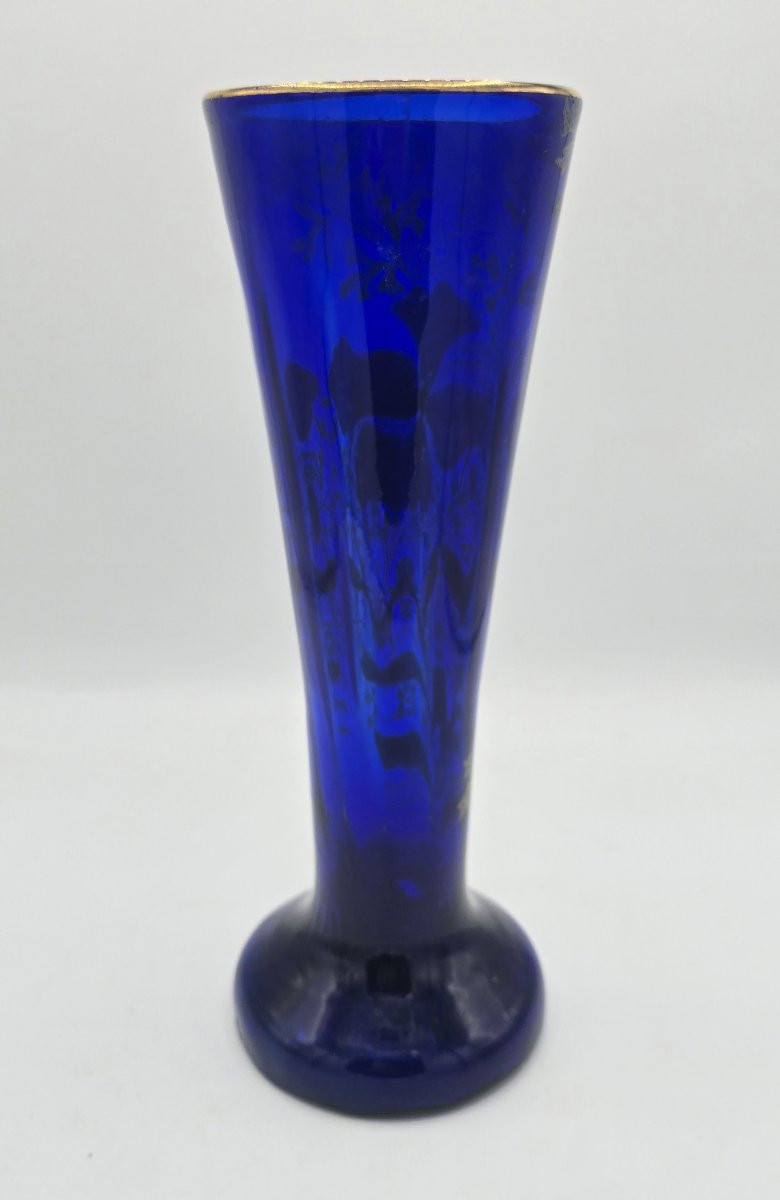 Vase en verre bleu cobalt émaillé et doré, attribué à François-Théodore LEGRAS, 1900-photo-4