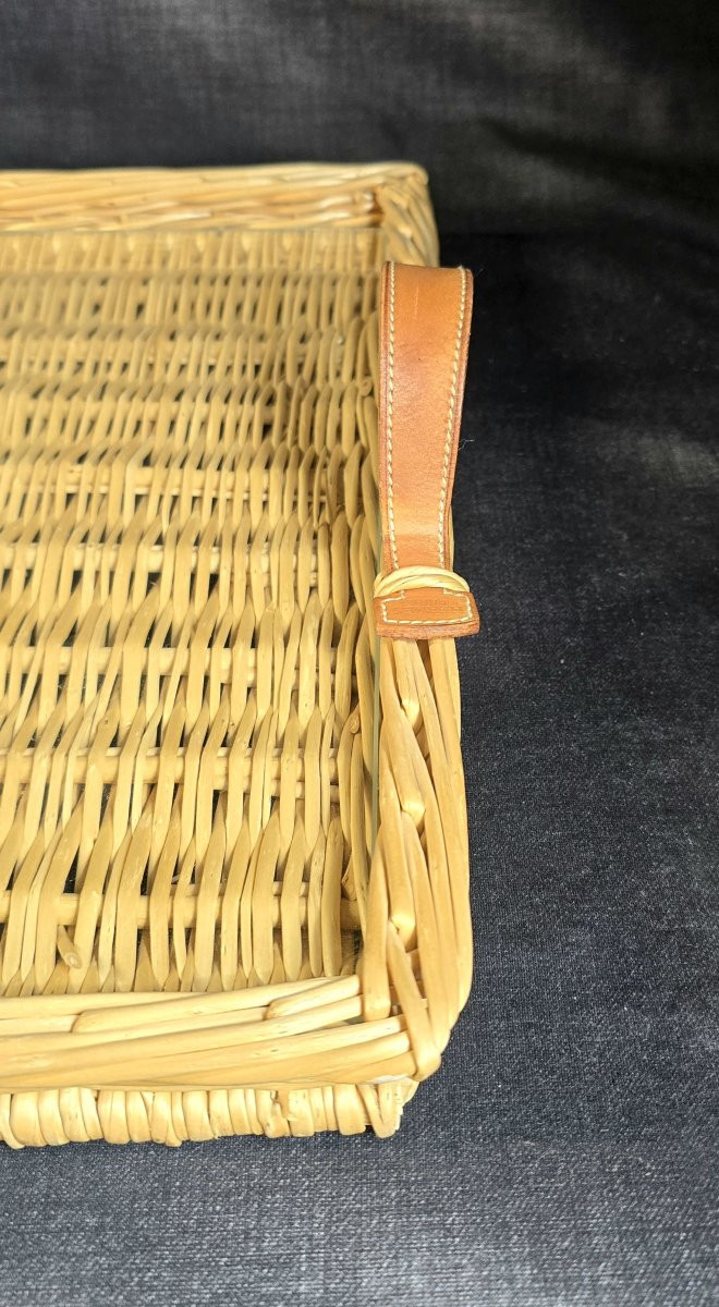 Hermès - Rectangular Tray In Woven Rattan And Protective Glass-photo-3