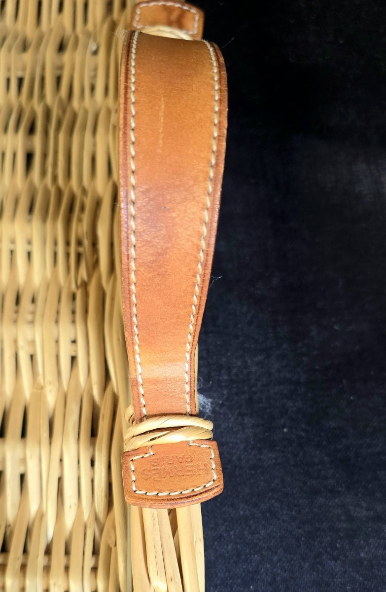 Hermès - Rectangular Tray In Woven Rattan And Protective Glass-photo-4