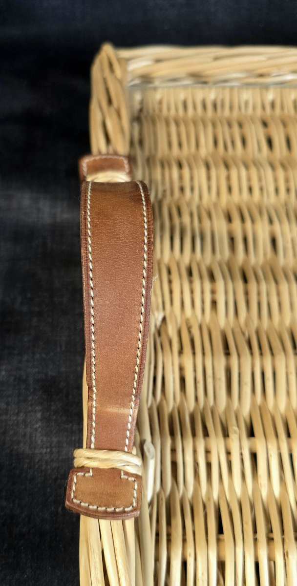 Hermès - Rectangular Tray In Woven Rattan And Protective Glass-photo-1