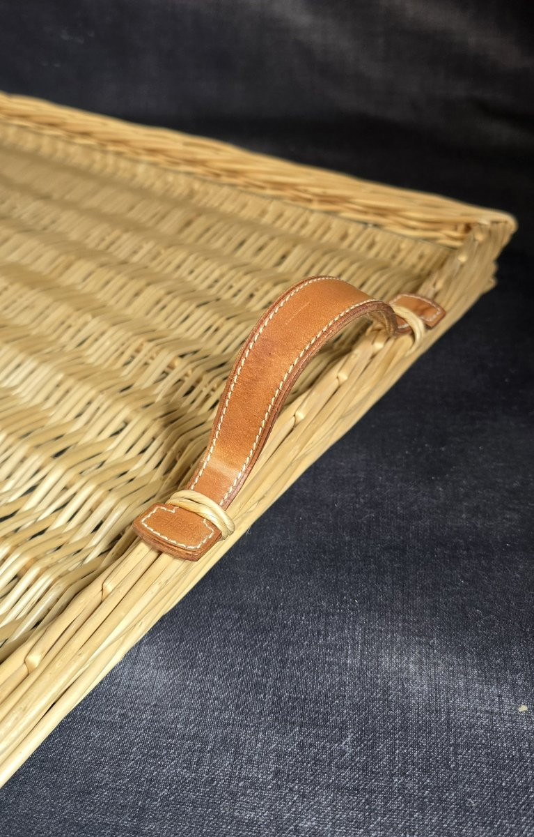 Hermès - Rectangular Tray In Woven Rattan And Protective Glass-photo-4