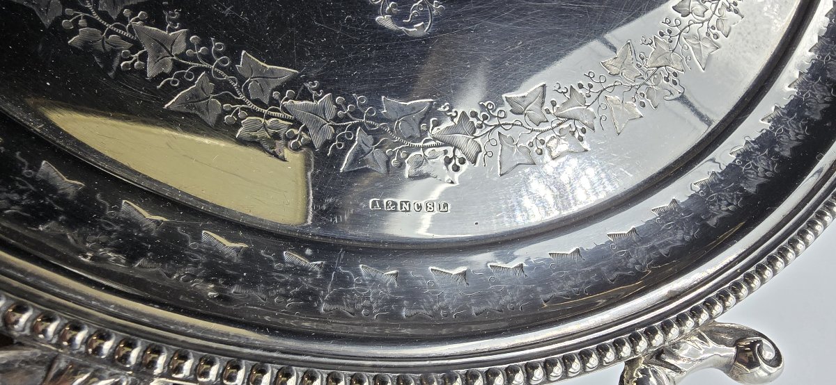 Large Oval Serving Tray In Silver-plated Metal, England, Late 19th–early 20th Century-photo-2