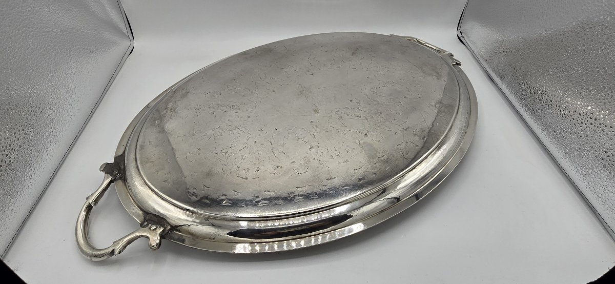 Large Oval Serving Tray In Silver-plated Metal, England, Late 19th–early 20th Century-photo-3