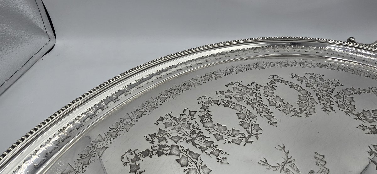 Large Oval Serving Tray In Silver-plated Metal, England, Late 19th–early 20th Century-photo-4