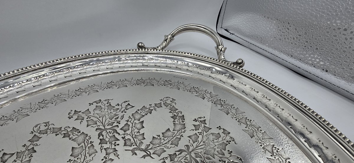Large Oval Serving Tray In Silver-plated Metal, England, Late 19th–early 20th Century-photo-1